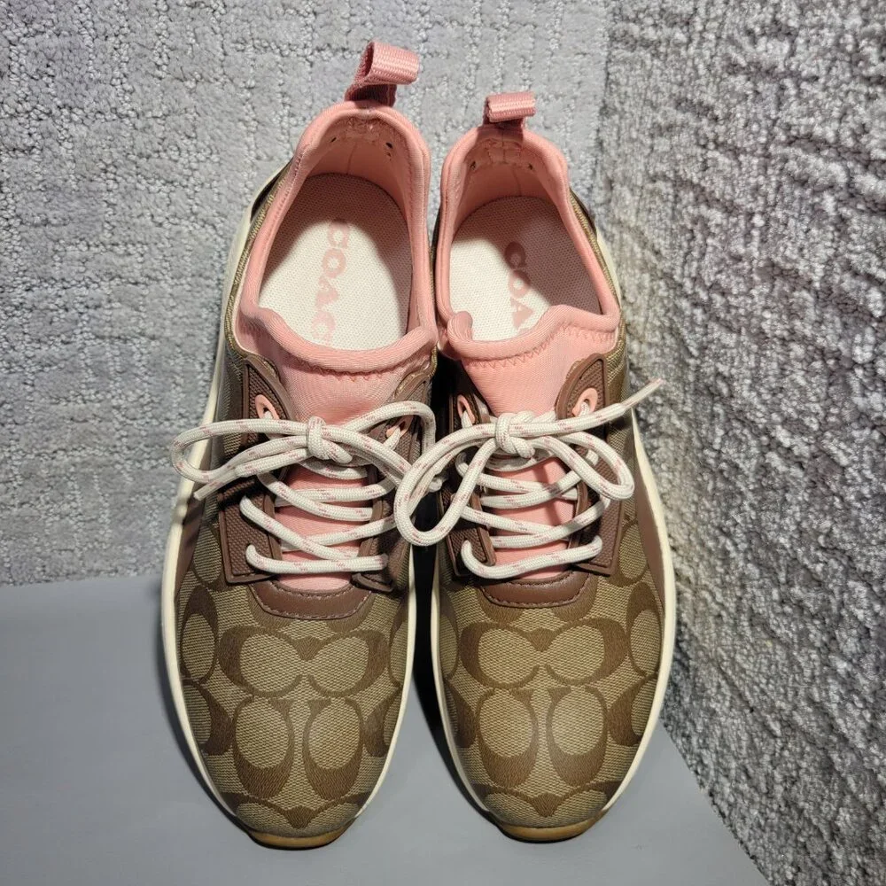 Coach C270 Signature Tech Runner Womens Size US 9B Brown Pink Sneaker Shoes